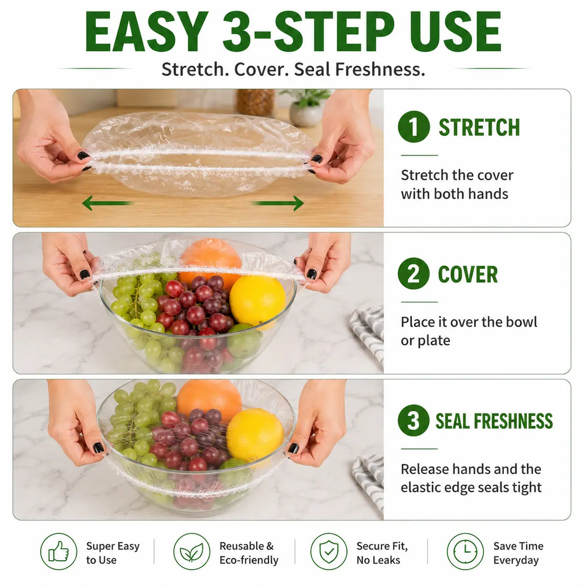 Disposable Food Covers Elastic Plastic Lids (Pack of 100)
