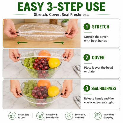 Disposable Food Covers Elastic Plastic Lids (Pack of 100)
