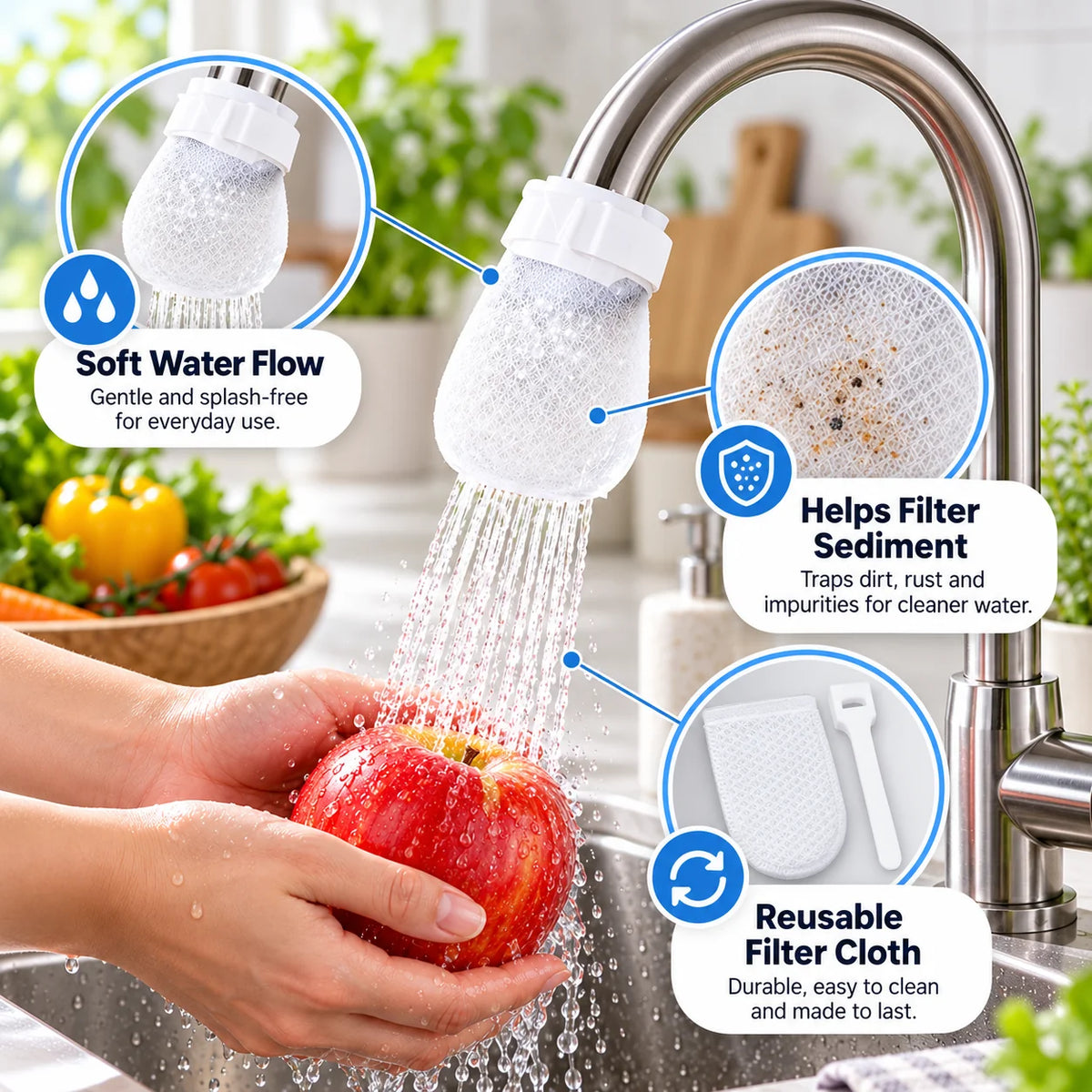 20PCS Sink Faucet Water Filter Cotton Pads with Cable Tie