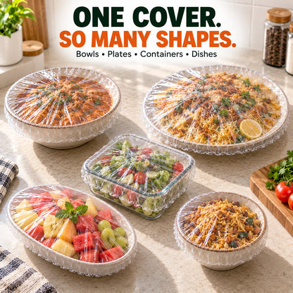 Disposable Food Covers Elastic Plastic Lids (Pack of 100)