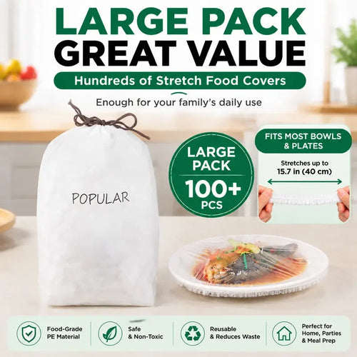 Disposable Food Covers Elastic Plastic Lids (Pack of 100)